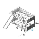 Low Bunk Bed, Twin-Over-Twin Bed Frame For Kids With Slide, White