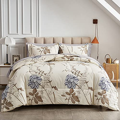 , Elegant Flower Botanical Smooth Soft Microfiber Floral Comforter Set