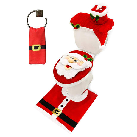 5 Pieces Christmas Theme Bathroom Decoration Set w/Toilet Seat Cover