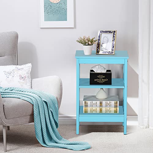 Side End Table with Storage Shelf Nightstands Light Blue