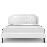 Bed Frame Upholstered Low Profile Platform Bed with Tufted Faux Leather Headboard/No