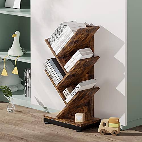 4-Shelf Tree Bookshelf, 24.1-Inch Retro Floor Standing Bookcase Display