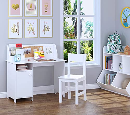 Kids Study Desk with Chair, Wooden Children School Study Table with Hutch and Chair