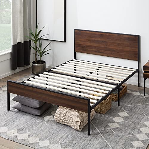 Carson Metal Platform Bed Frame with Wood Headboard and Footboard-Box Spring Optional