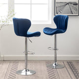 Ellston Velvet Adjustable Swivel Barstools in Blue, Set of 2