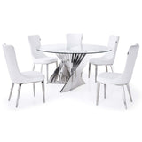 Modern Norma Dining Chair - White with Polished Stainless Steel Base