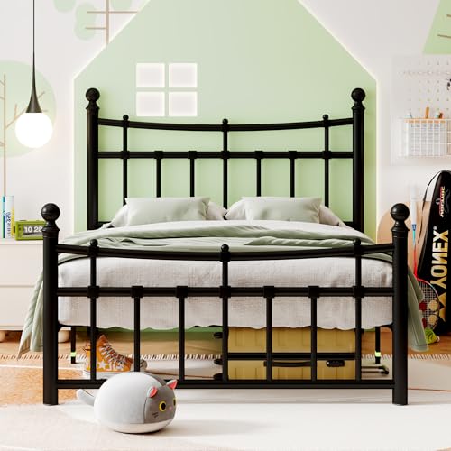 Metal Twin Bed Frame with Iron-Art Headboard, Heavy Duty Metal Platform Bed Frame
