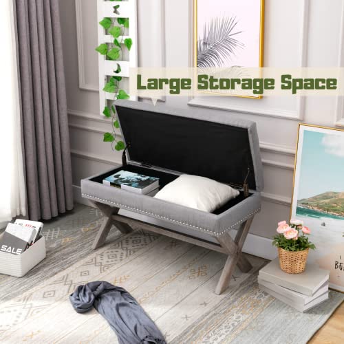 Bedroom Storage Ottoman Bench Fabric Upholstered Bed Bench Accent Hallway Bench