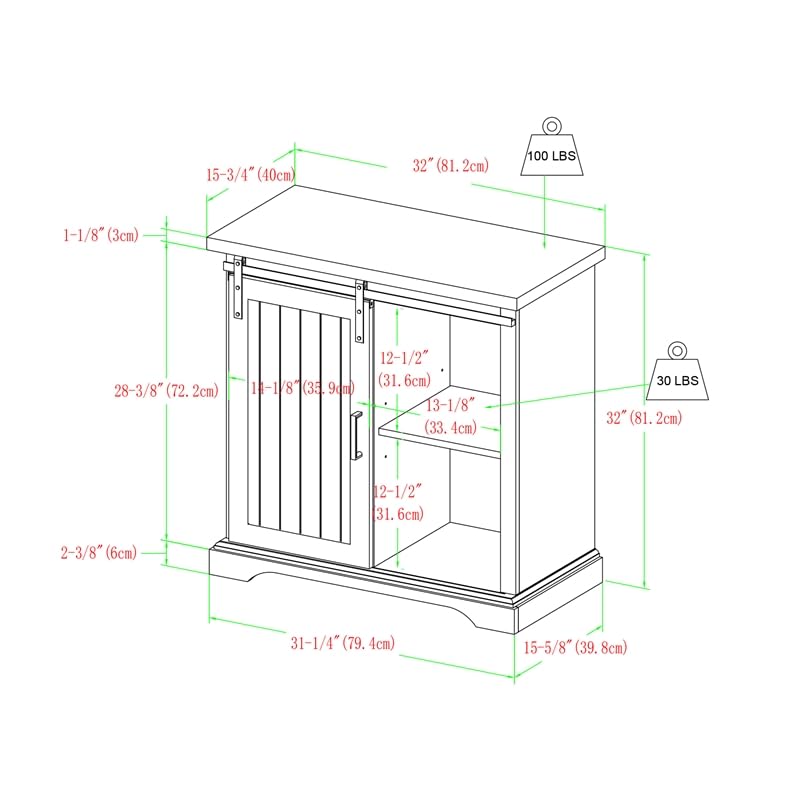 Carson Modern Farmhouse Sliding Slat Door Storage Cabinet, 32 Inch\
