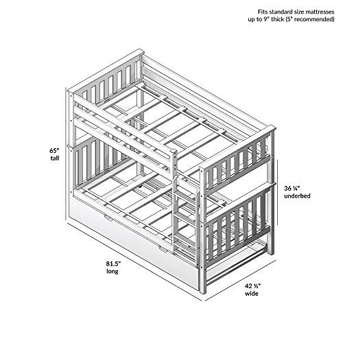 Bunk Bed, Twin-Over-Twin Bed Frame For Kids With Trundle, White