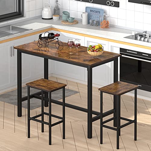 Bar Table and Chairs Set, 47.2 Inch Bar Table Set, Bar Height Table with 2 Bar Stools