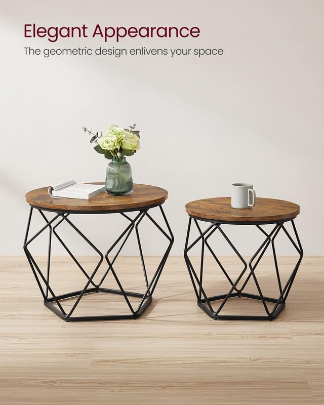 Small Coffee Table Set of 2, Round Coffee Table with Steel Frame