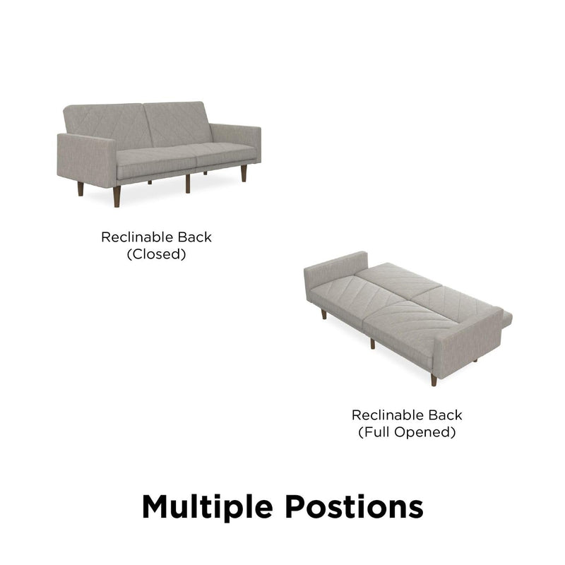 Paxson Convertible Futon Couch Bed with Linen Upholstery and Wood Legs - Light Gray