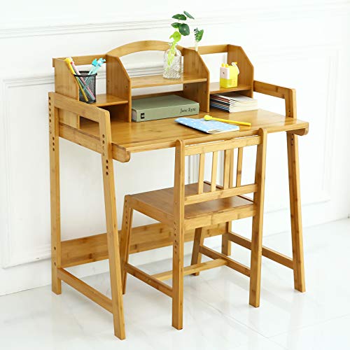 Bamboo Height Adjustable Kids Desk and Chair Set, Children Desk