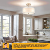 3-Light Semi Flush Mount Ceiling Light Fixture, Drum Light with Double Fabric Shade