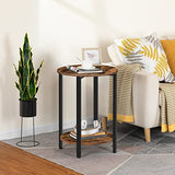 Round Side Table, Sofa Couch Table with Storage Shelf, 2-Layer Industrial End Table