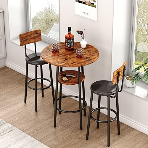 Small 2-Tier Round Bistro Pub Dining Table & PU Upholstered Stools with Backrest