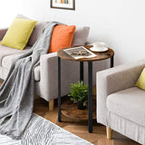 Round Side Table, Sofa Couch Table with Storage Shelf, 2-Layer Industrial End Table