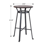 41" Metal Bar Table Round Wood Top Pub Table Bar Height Cocktail Table