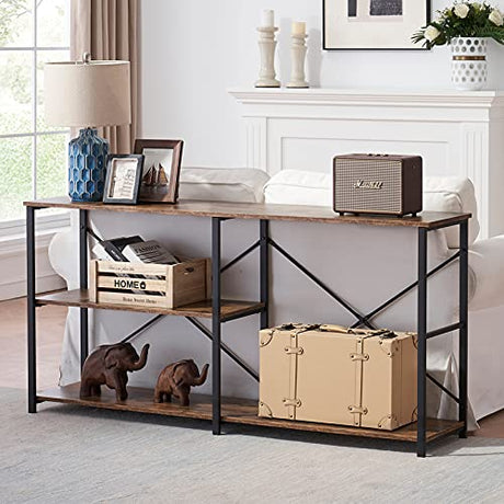 Console Table for Entryway, Rustic Long Sofa Table with Shelf