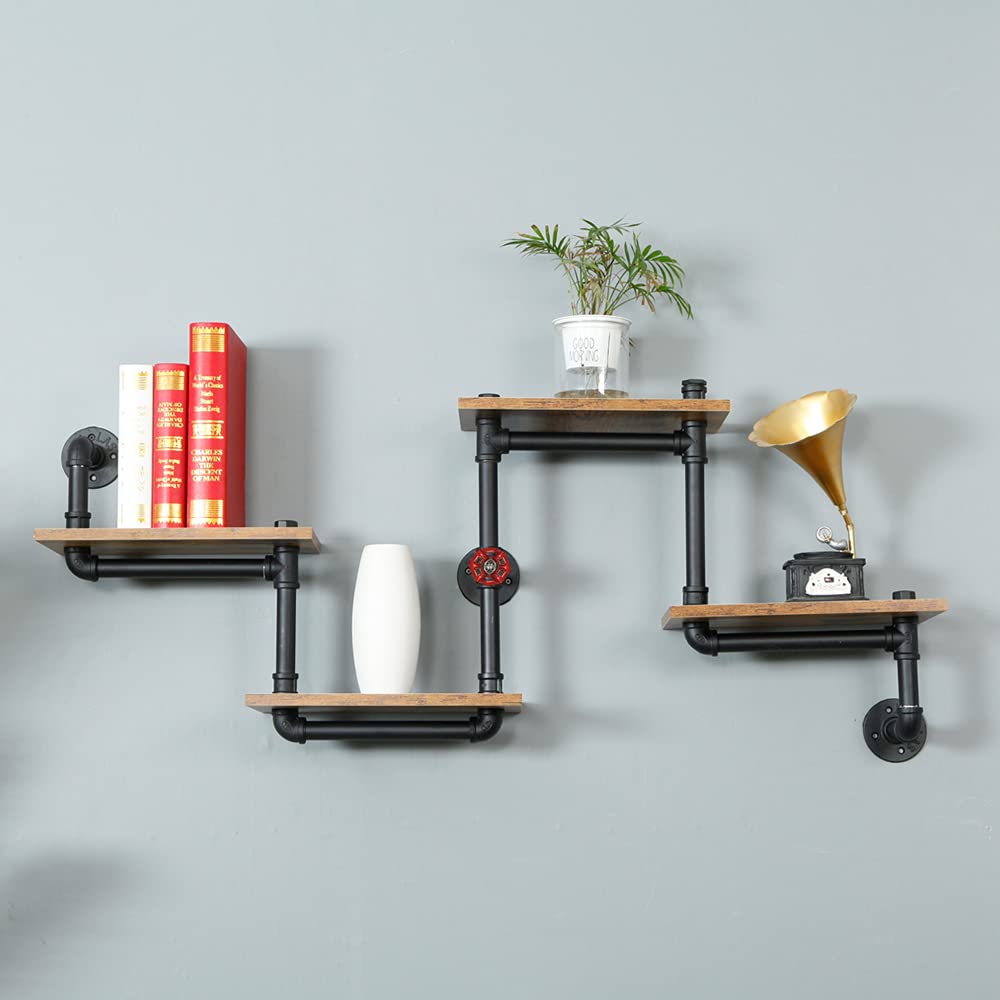 Industrial Pipe Shelving, Pipe Shelves with Wood Planks, Floating Shelves Wall Mounted