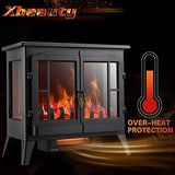 Electric Fireplace Stove, Freestanding Fireplace Heater with Realistic Flame