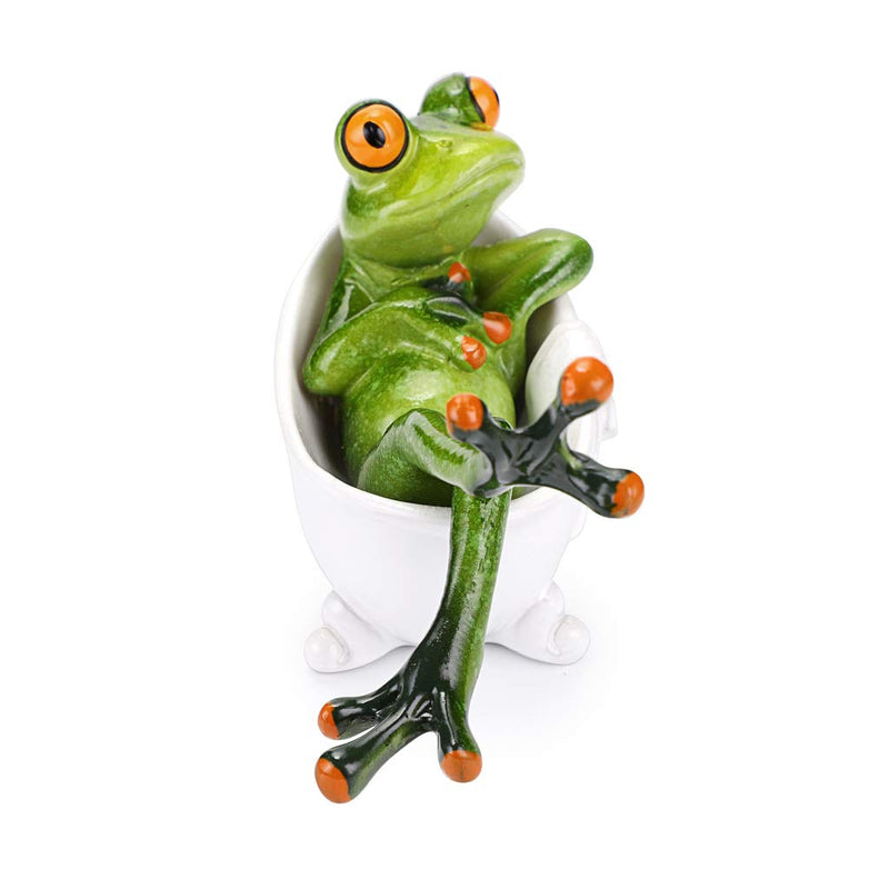 Creative Craft Resin Frog Figurine Decor, Lying in The Bathtub Frog Sculpture Statue