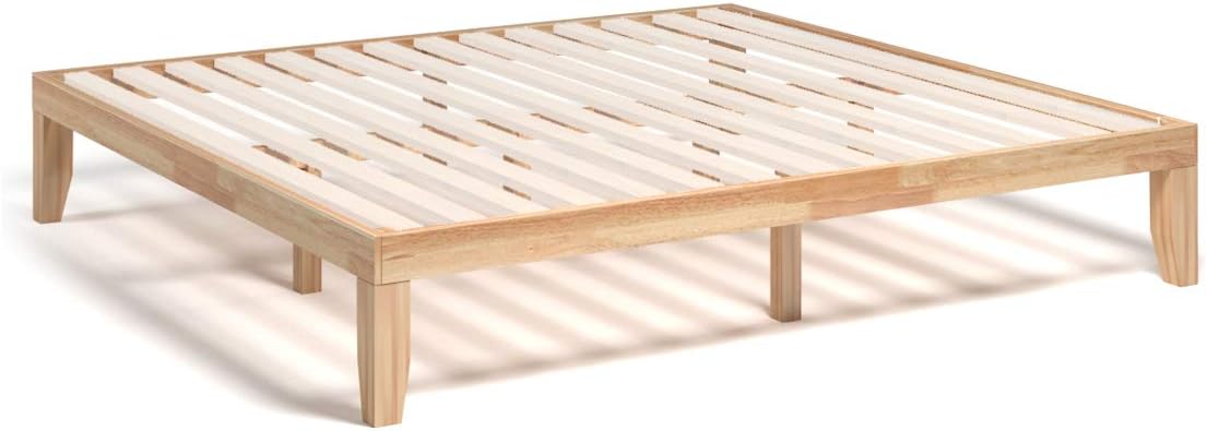 King Wood Platform Bed Frame, 14 Inch Solid Rubber Wood Mattress Foundation