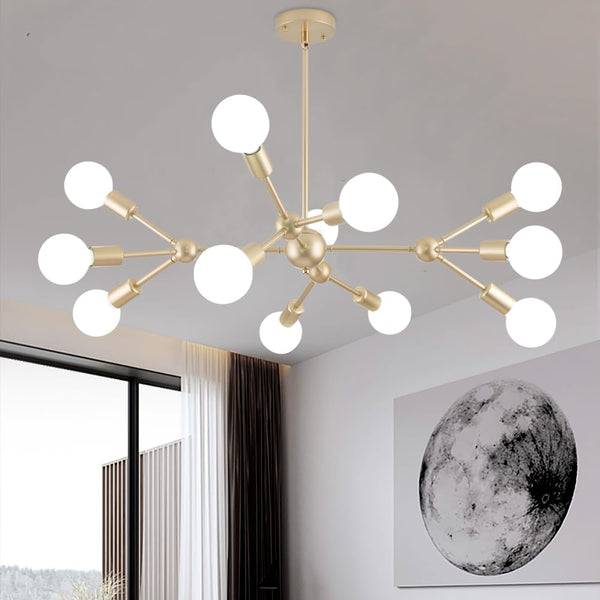 Modern Gold Sputnik Chandelier,12 Lights Metal Ceiling Light Fixture Pendant Lighting