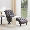 Button-Tufted Chaise Lounge Indoor with Solid Wood Legs & Support Pillow