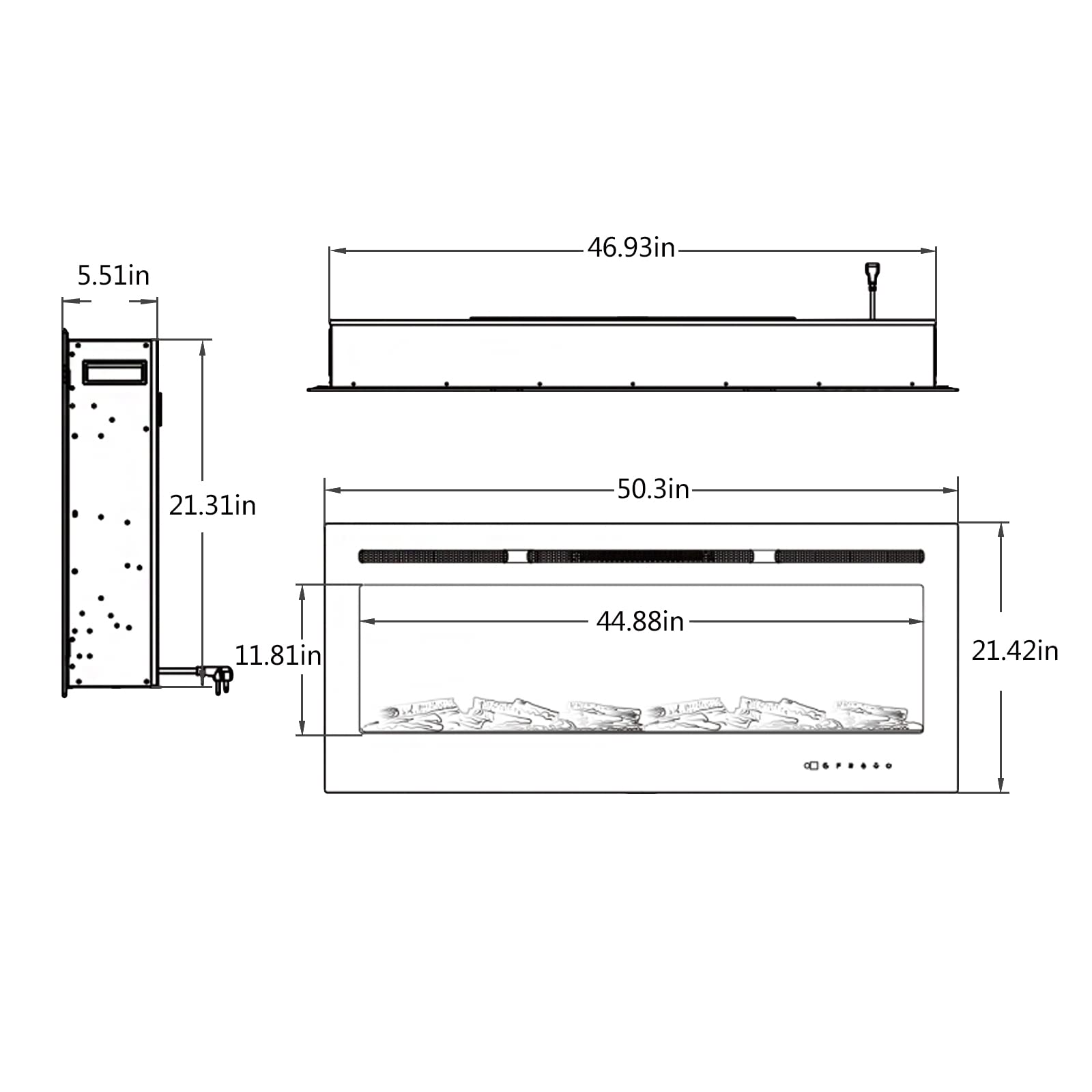 Fireplace Recessed and Wall Mounted with Touch Screen Control