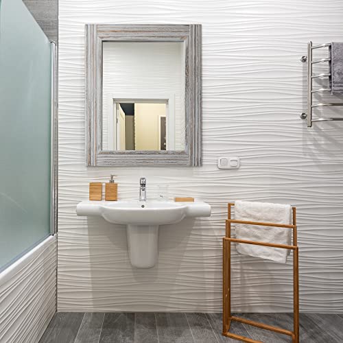 Hand-Made Wooden Spliced Wall Mirror for Bathroom, Rustic Farmhouse Vanity Mirror