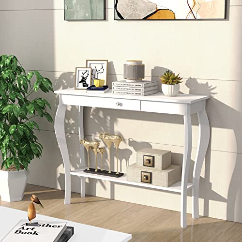 Narrow Console Table with Drawer, Chic Accent Sofa Table