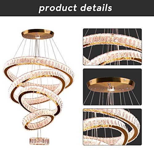 LED Big Crystal Chandeliers Modern 5 Rings Pendant Light Adjustable Ceiling Light