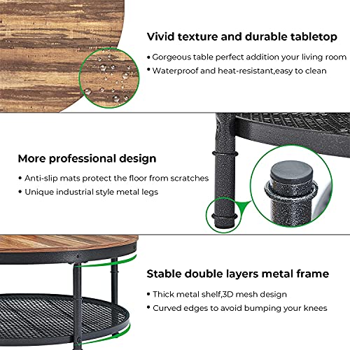 Coffee Table Round Small Industrial 2-Tier Coffee Table with Storage