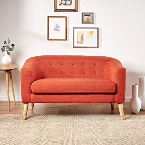 Bridie Mid-Century Modern Loveseat, Muted Orange Fabric