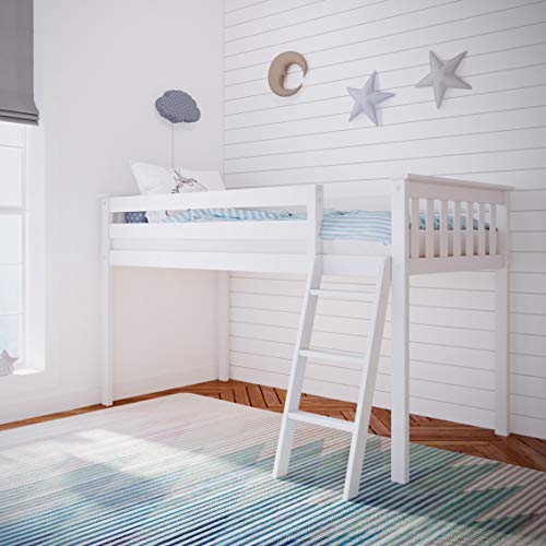 Low Loft Bed, Twin Bed Frame For Kids, White