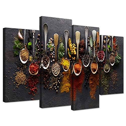 Kitchen Pictures Wall Decor 4 Pieces Couful Spice in Spoon Vintage Canvas