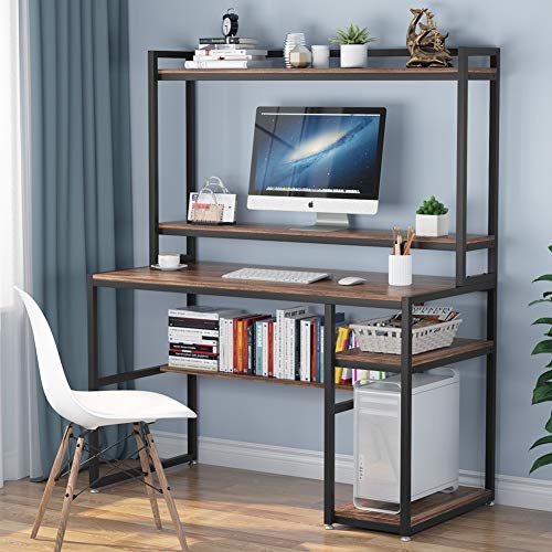 Computer Desk with Hutch and Shelves, 47 Inches Home Office Desk with Bookshelves