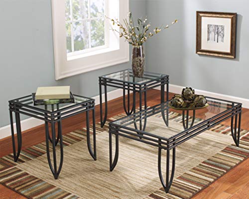 Exeter Contemporary Glass Top Occasional Table Set of 3, Black