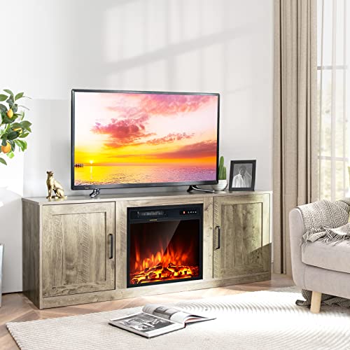 Electric Fireplace TV Stand for TVs up to 65 Inch,with 18 Inch 1500W Faux Fireplace