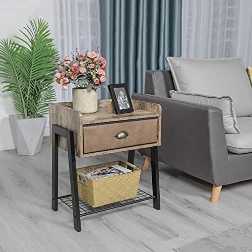 Modern Night Stand, Brown Night Stand with Storage Drawer and Opening Shelf