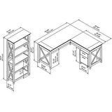 Key West 60W L Shaped Desk with Mobile File Cabinet and 5 Shelf Bookcase