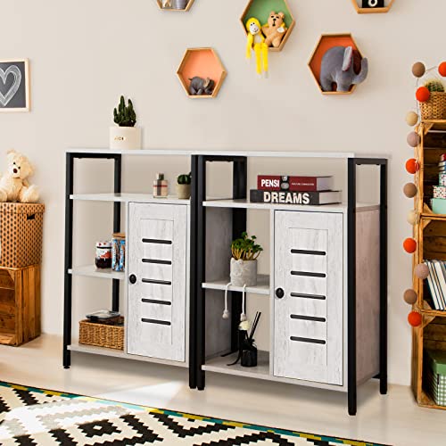 Bathroom Floor Cabinet, 4 Tier Industrial Wooden Freestanding Storage Cabinet with Adjustable Shelf