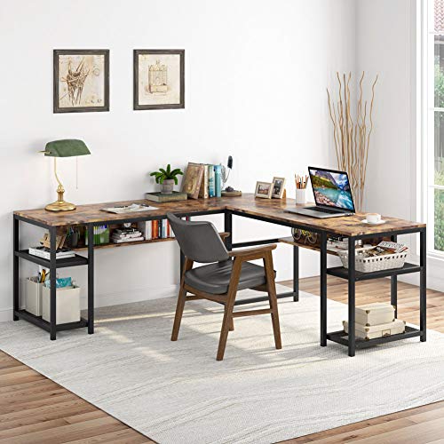 70 Inch Modern L-Shaped Desk with Bookcase