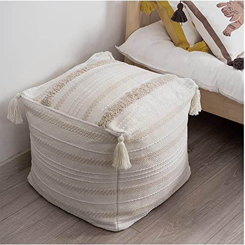 Boho Neutral Decorative Square Unstuffed Pouf - Braided Handwoven Casual Ottoman