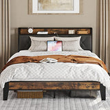 Queen Bed Frame, Storage Headboard with Outlets