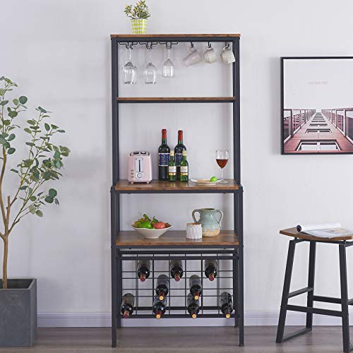 ,4-Tier Wine Rack Freestanding Floor with Wine Storage and Glass Holder