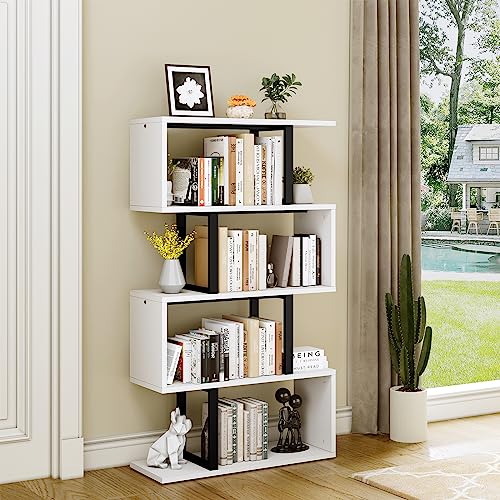 5-Tier Bookshelf, S-Shaped Z-Shelf Bookshelves and Bookcase,
