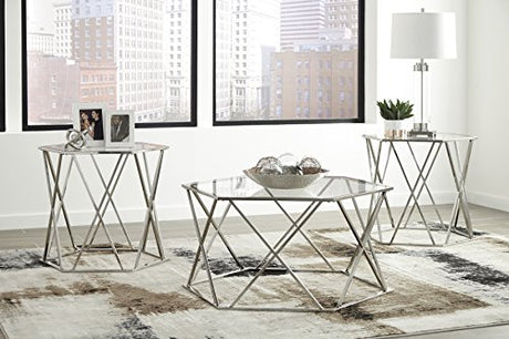 Madanere Modern Chrome 3-Piece Occasional Table Set